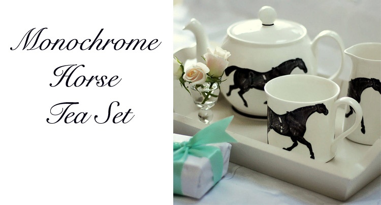 Zestaw do herbaty z motywem konia Monochrome Horse Tea Set by KATHARINE POLLEN