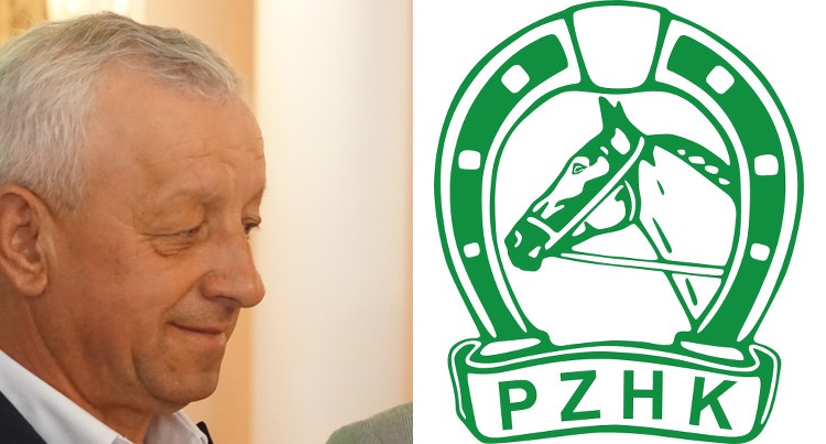 Adam Kowalczyk i logo PZHK, fot. PZHK